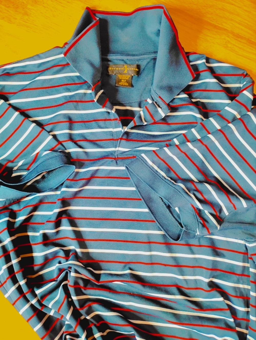 Striped Blue Men's Polo Shirt with Red & White Accents